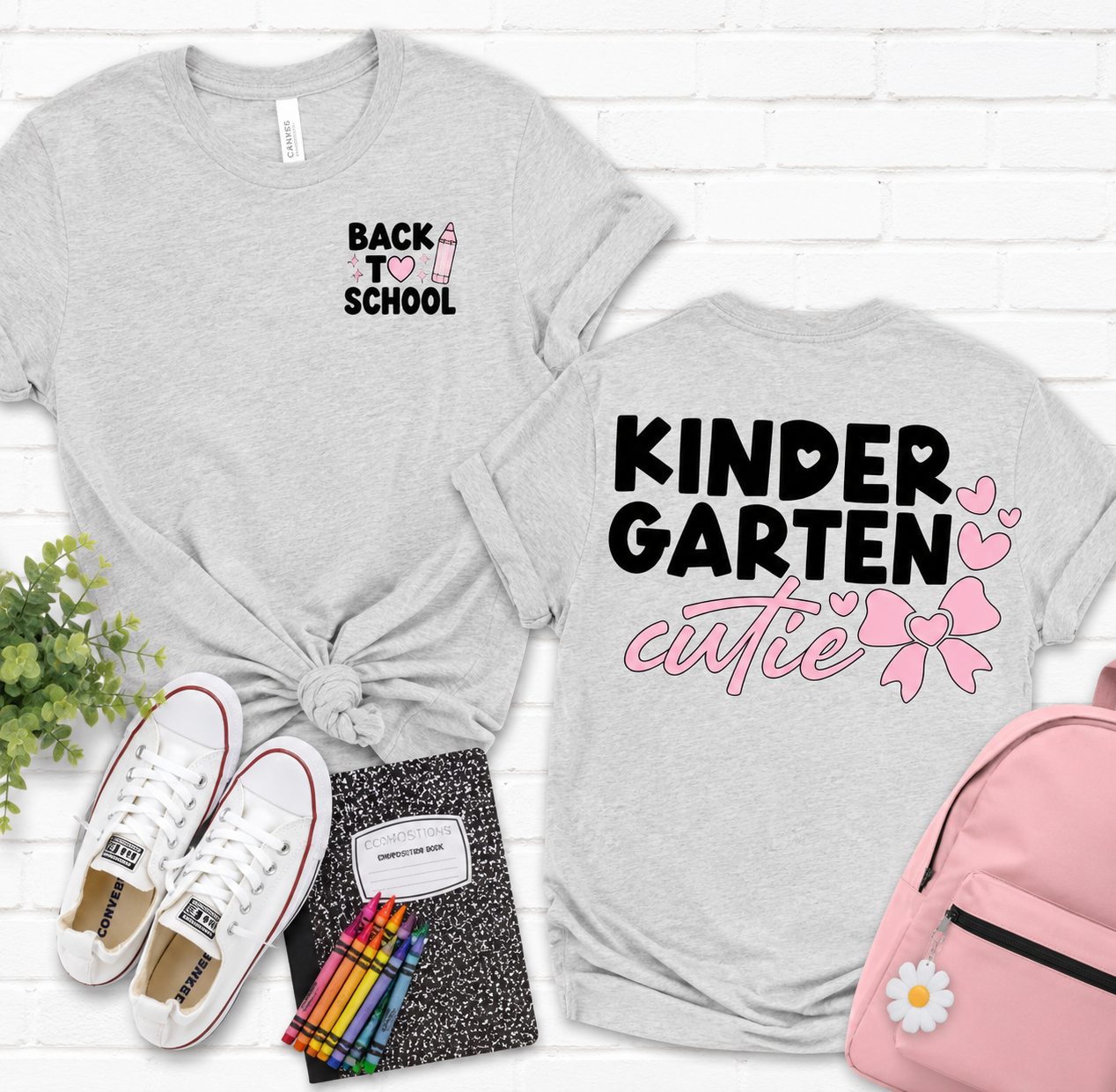 Kindergarten Cutie t-shirt showing front and back design