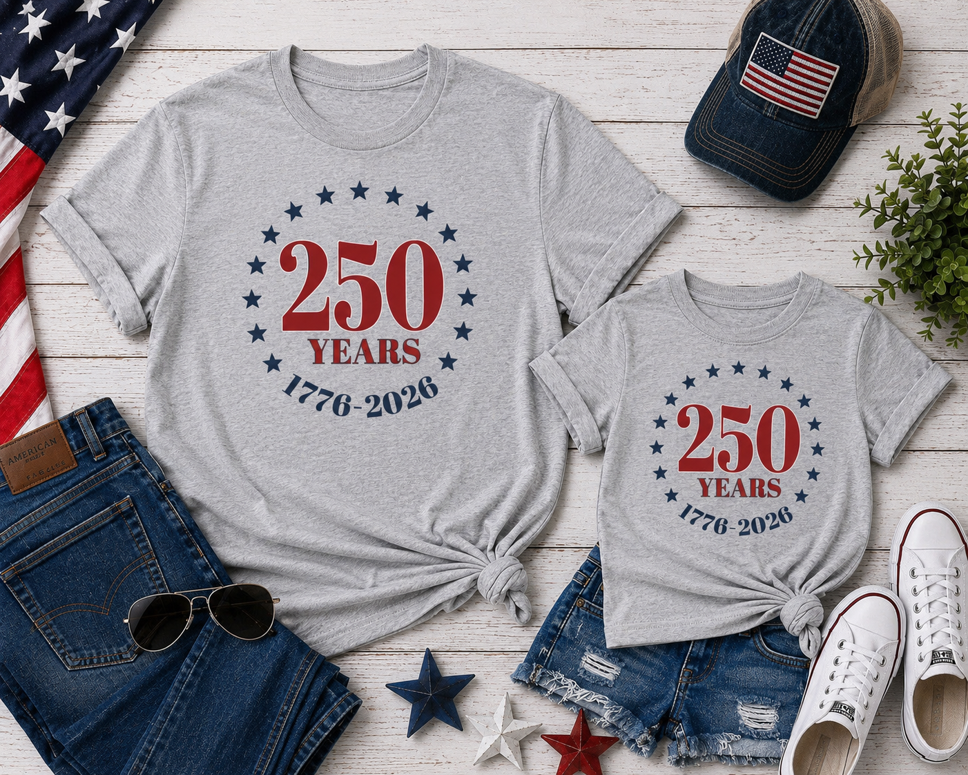 250 Years 1776-2026 Star Circle Family T-Shirt