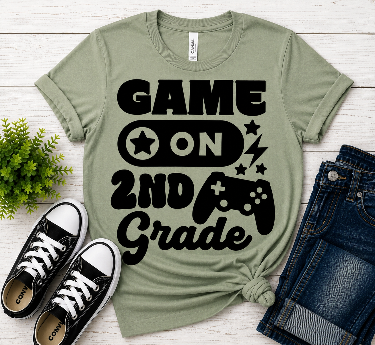 Game On 2nd Grade t-shirt in sage green