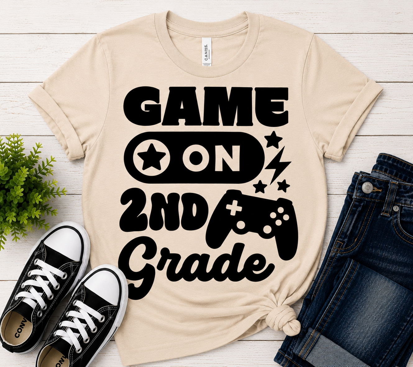 Game On 2nd Grade t-shirt in natural tan