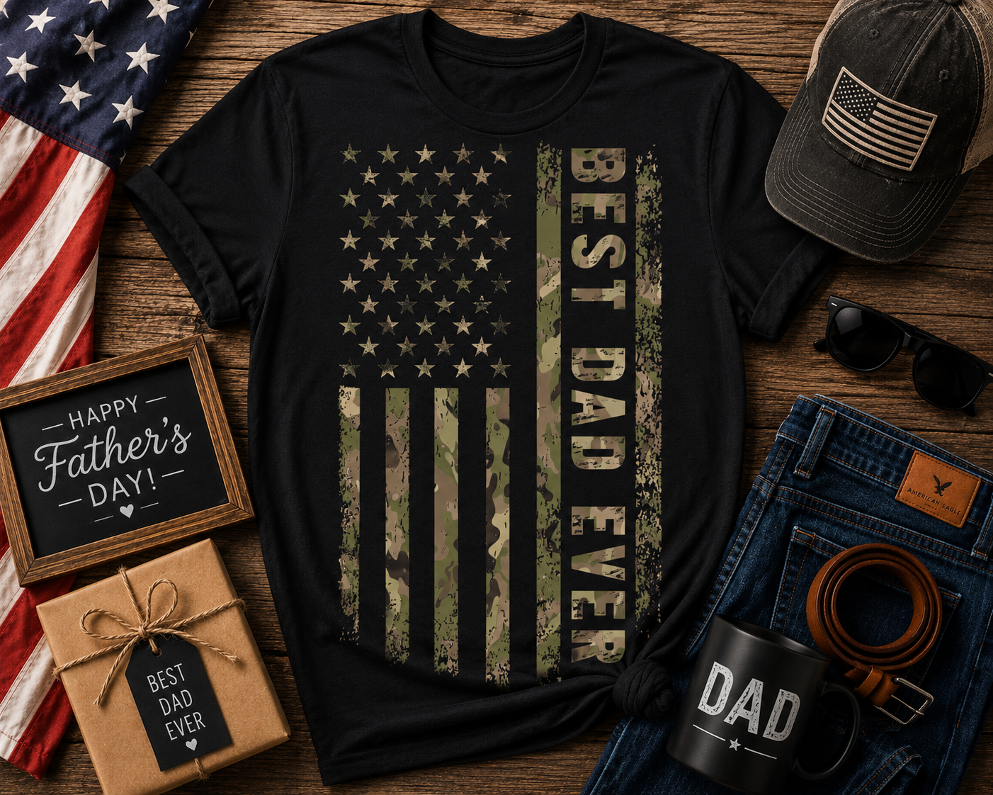 Best Dad Ever Camo Flag Men's T-Shirt