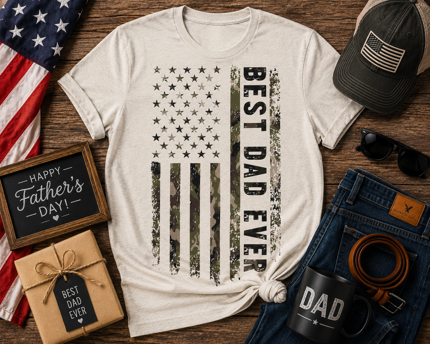 Best Dad Ever Camo Flag Men's T-Shirt