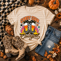 Candy Corn Cowgirl T-Shirt with colorful western cowboy boot artwork