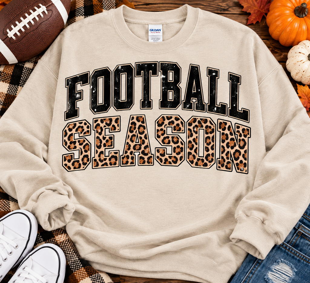 Sand sweatshirt with Football Season leopard varsity design