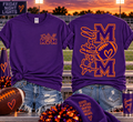 Purple Football Mom t-shirt with front pocket design and varsity back print