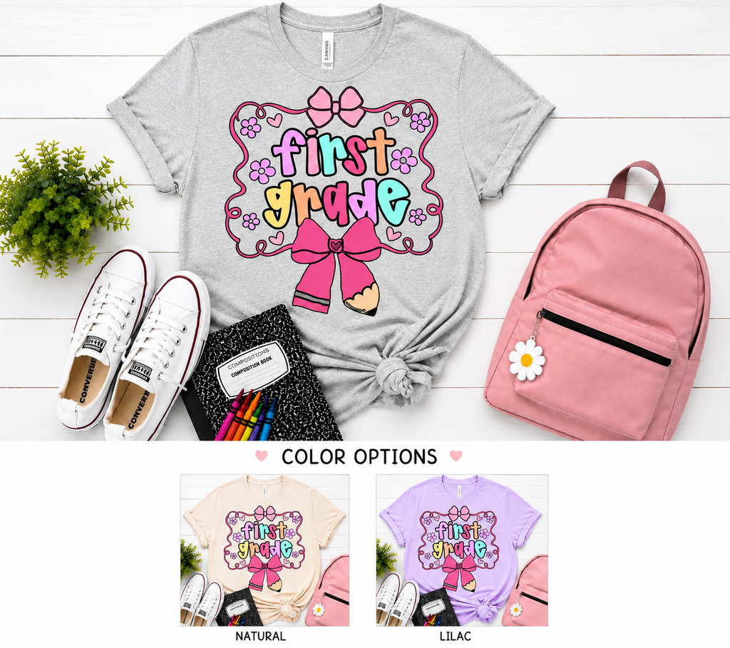 First Grade Bow & Pencil T-Shirt