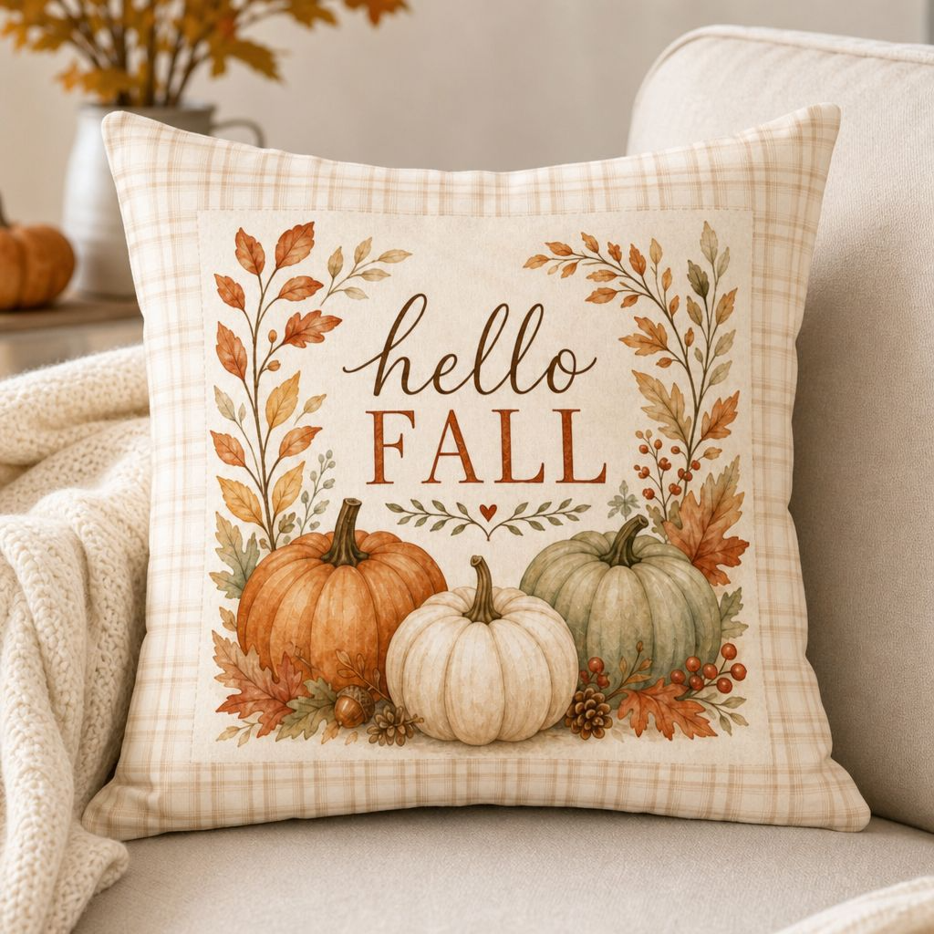 Hello Fall Spun Polyester Square Pillow 14x14