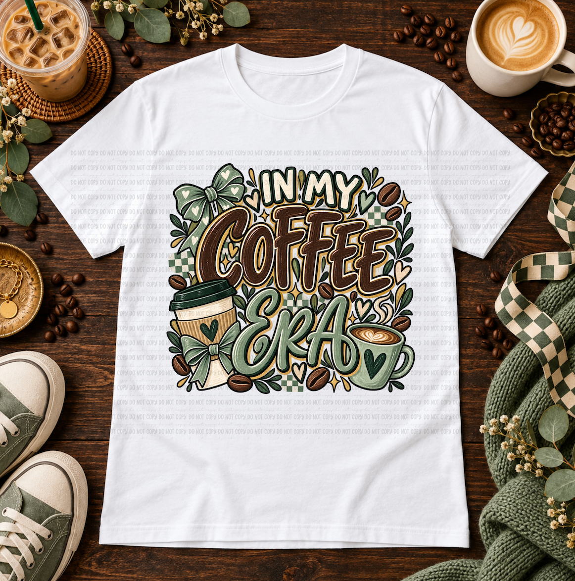 White t-shirt with In My Coffee Era design