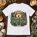 White t-shirt with Life Is Brew-tiful coffee design