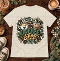 Cream t-shirt with Meet Me At The Coffee Shop design
