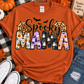 Orange t-shirt with Spooky Mama Halloween design