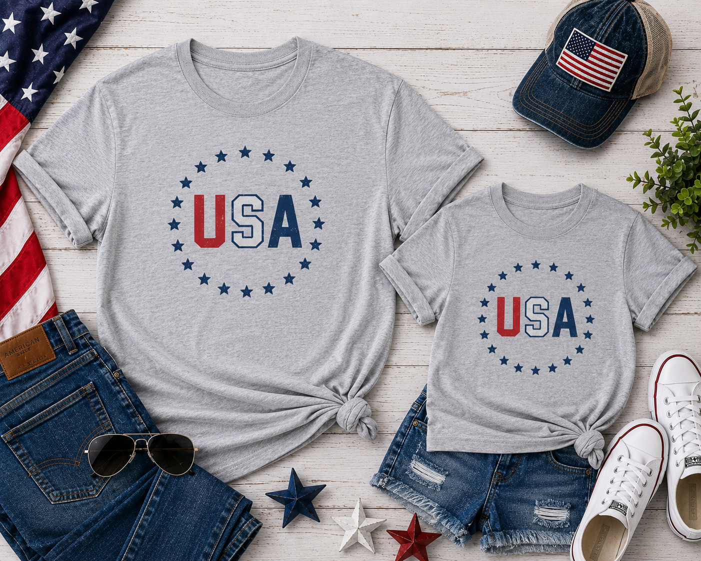 USA Star Circle Family Matching Family T-Shirt