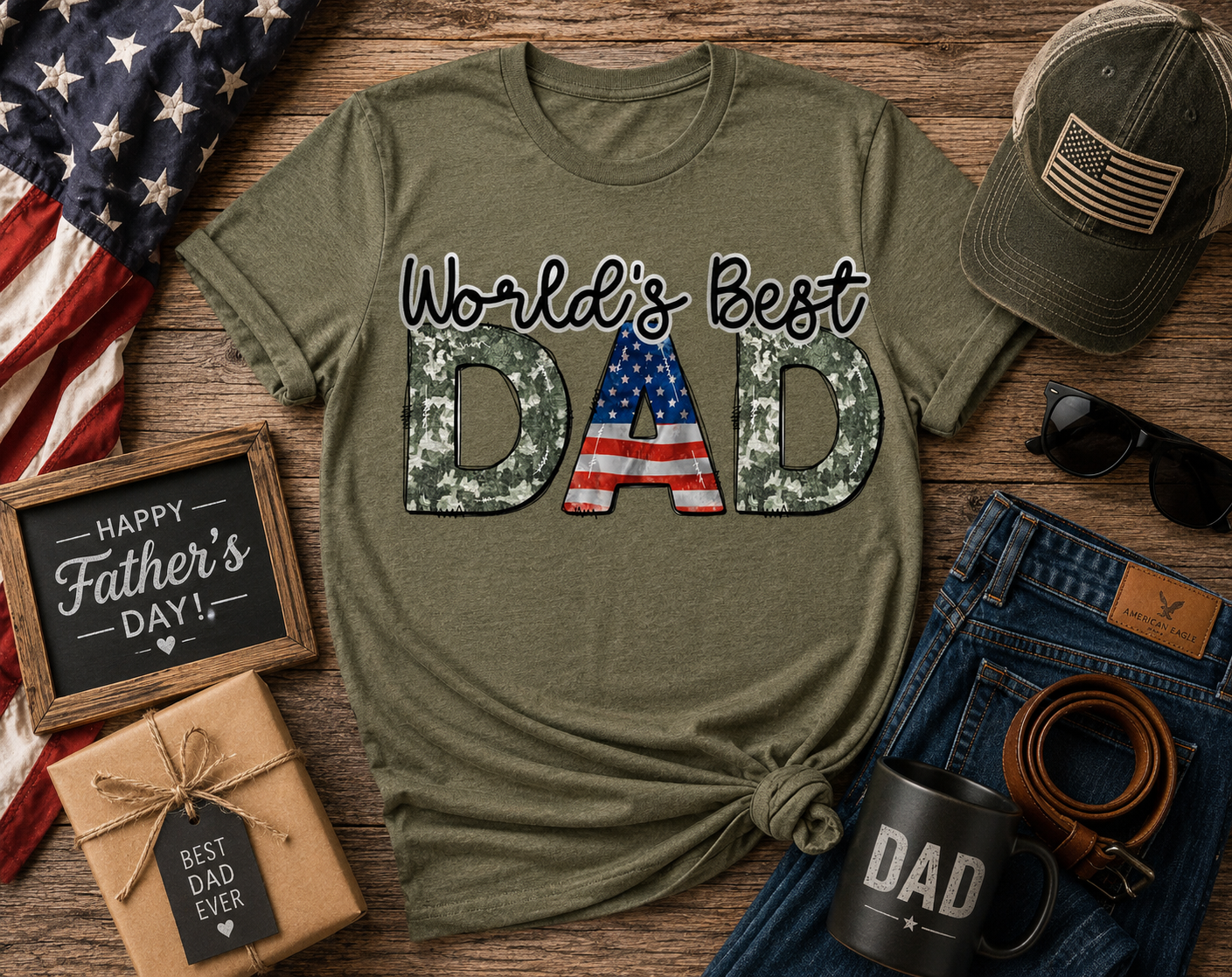 World's Best Dad Camo Flag Men's T-Shirt