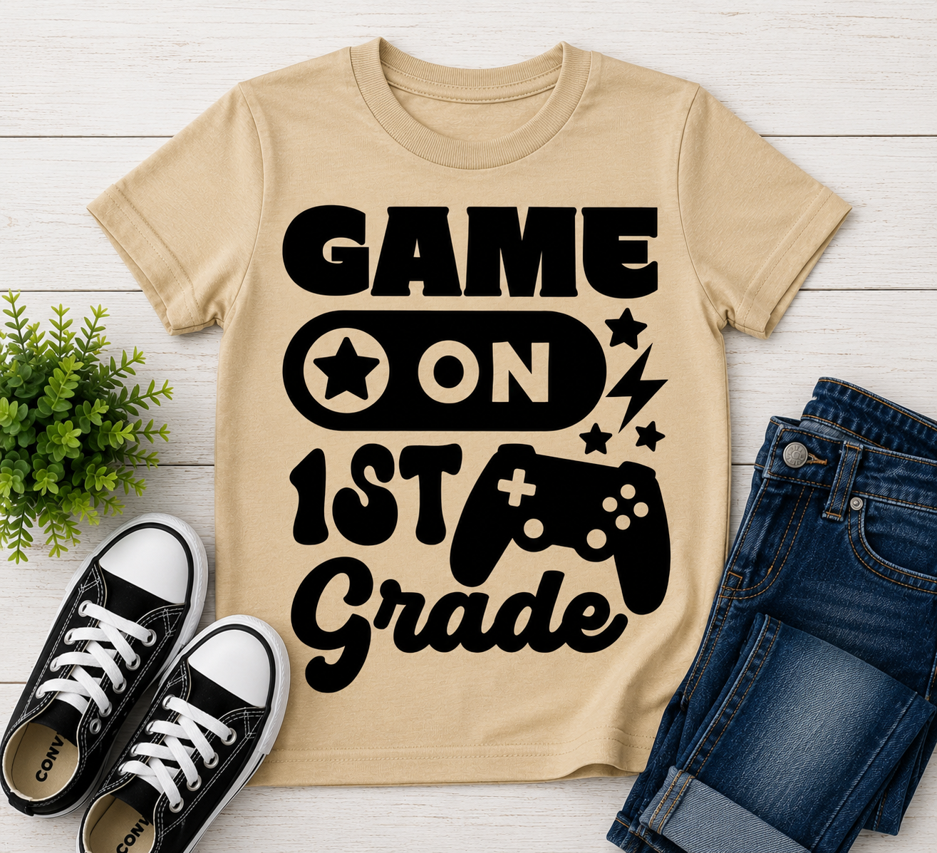 Game On 1st Grade t-shirt in tan