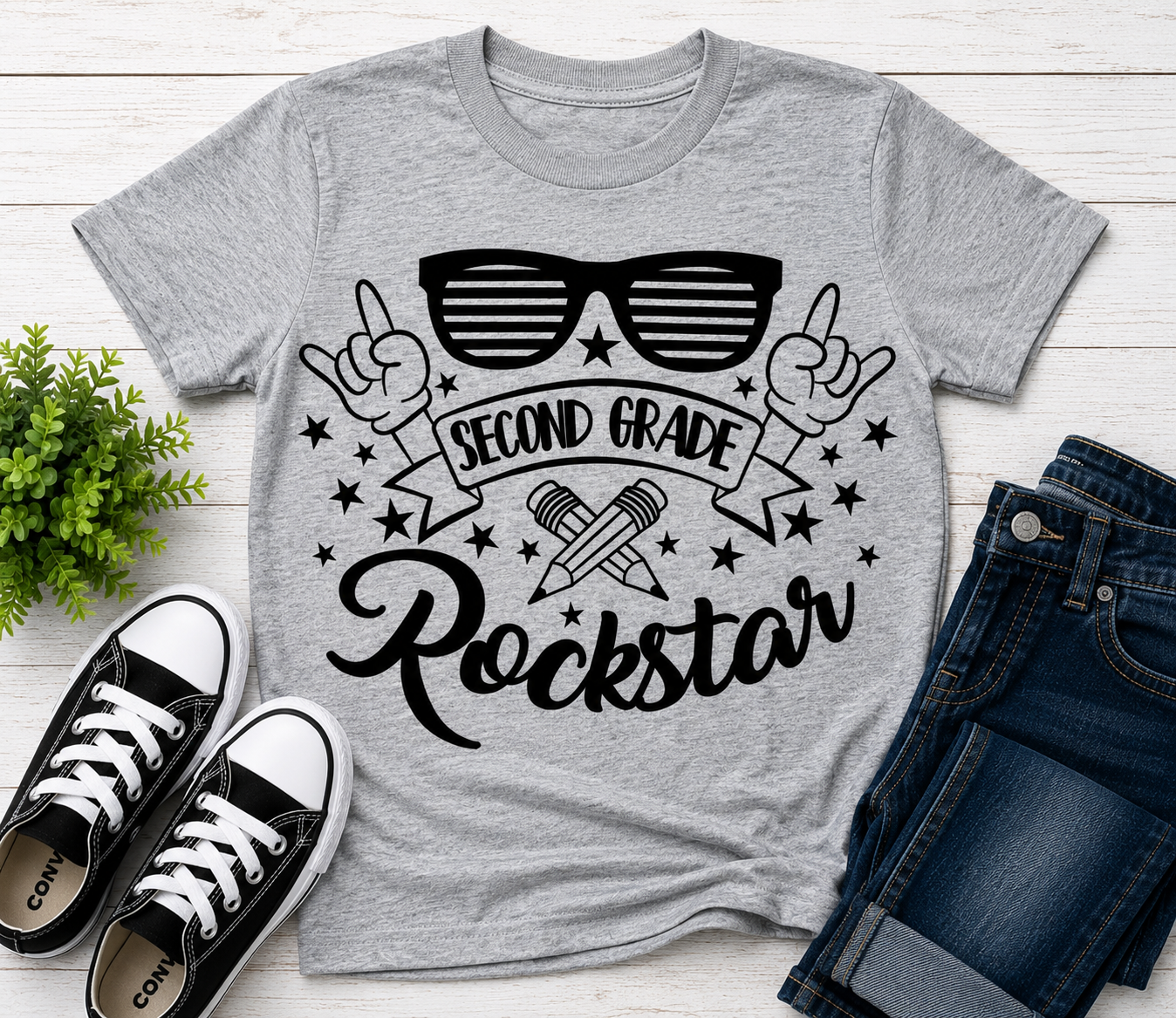 Second Grade Rockstar t-shirt in heather gray