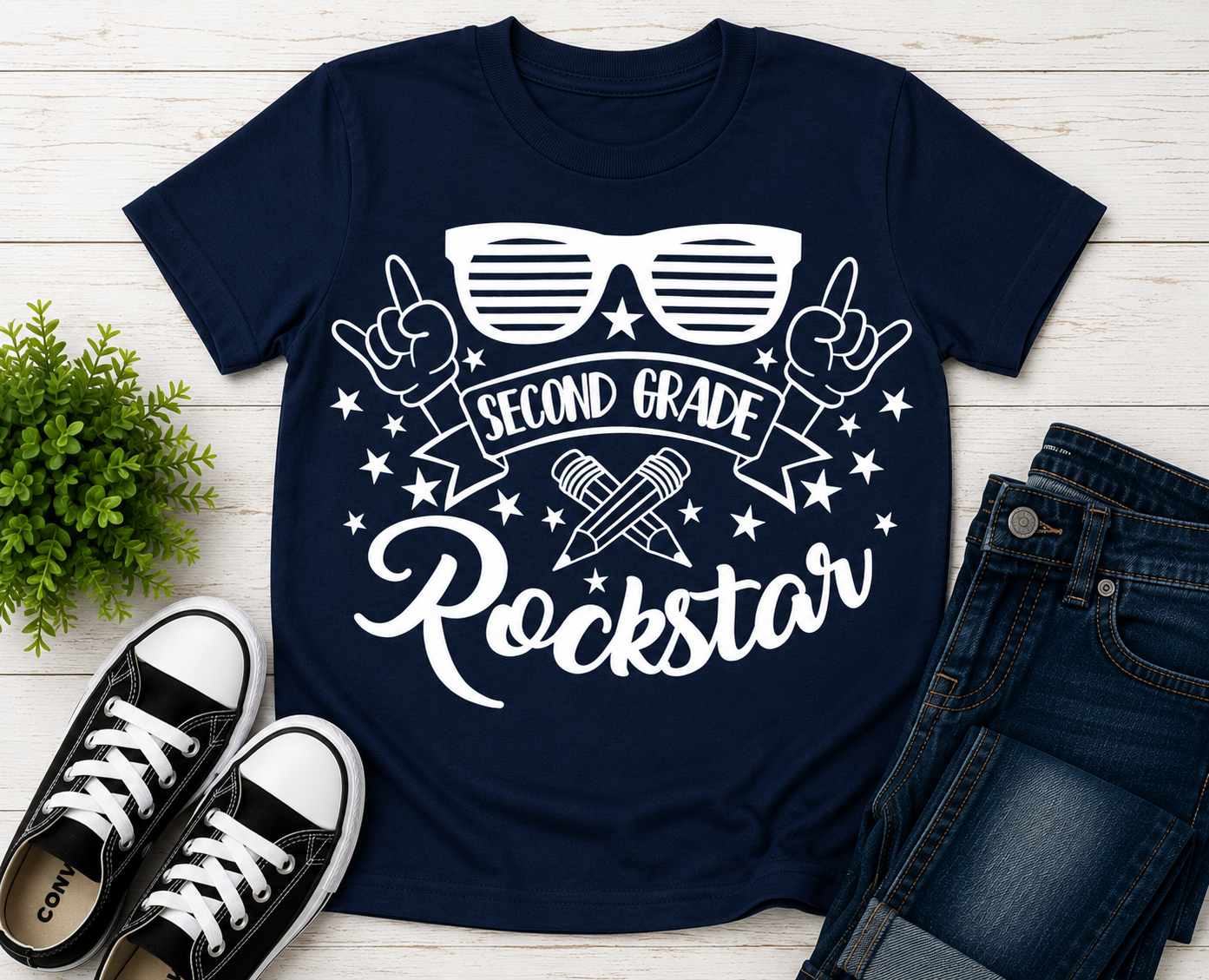 Second Grade Rockstar t-shirt in navy