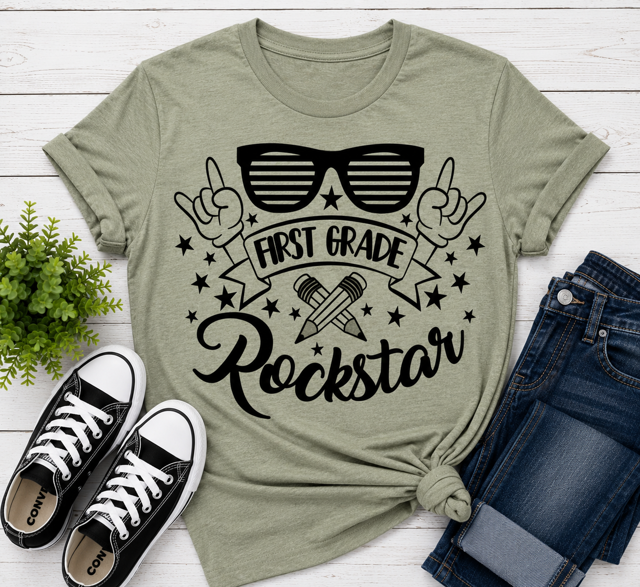 First Grade Rockstar t-shirt in gray