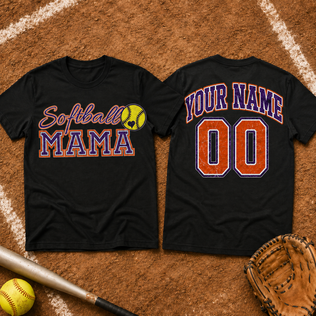 Softball Mama T-Shirt | Team Name & Number Back Jersey Style