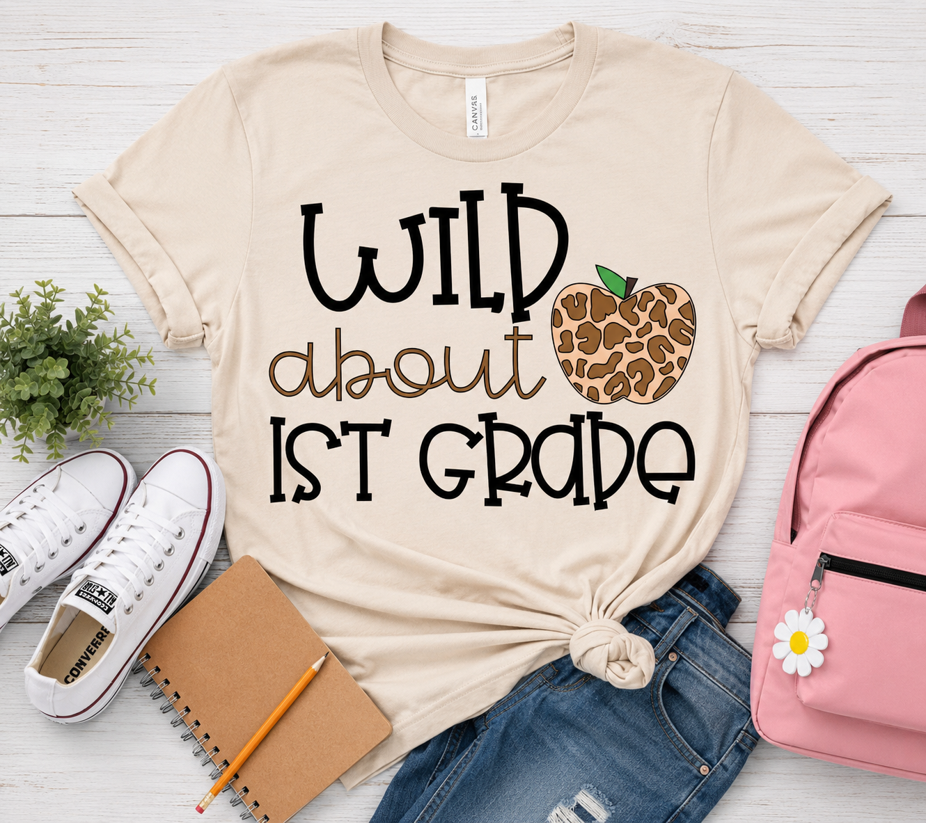 Wild About 1st Grade t-shirt in natural tan